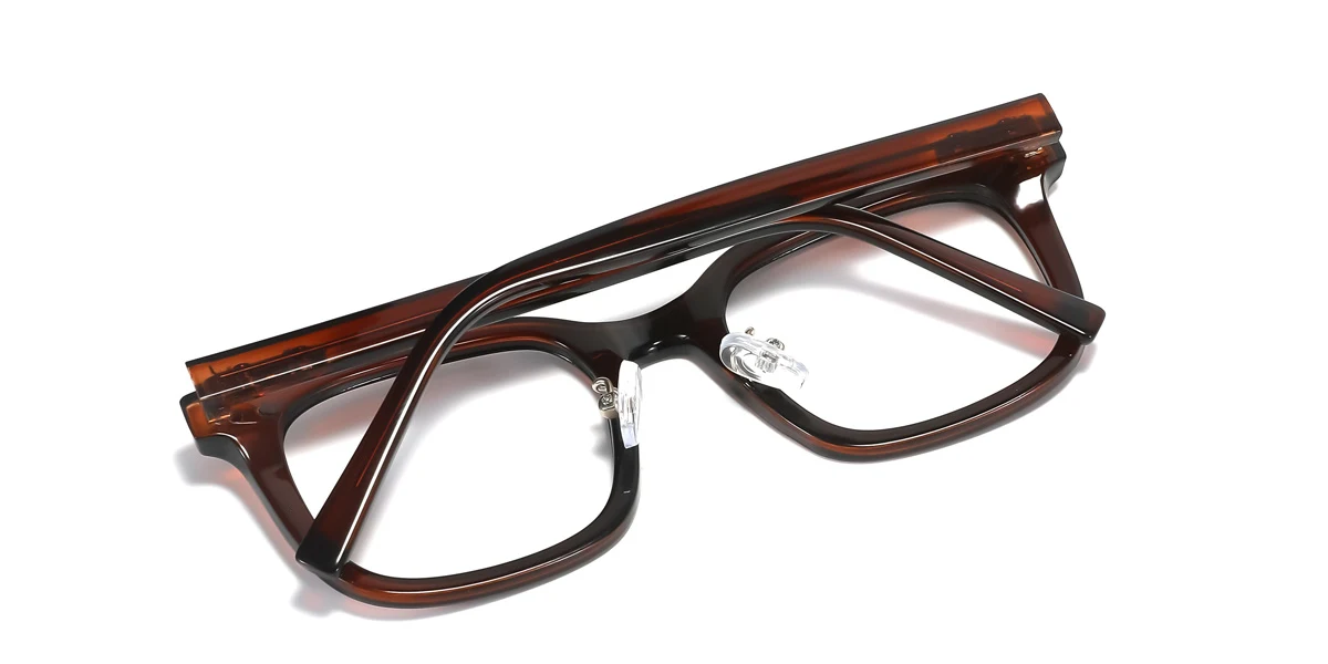 Brown Rectangle Simple Spring Hinges Eyeglasses | WhereLight