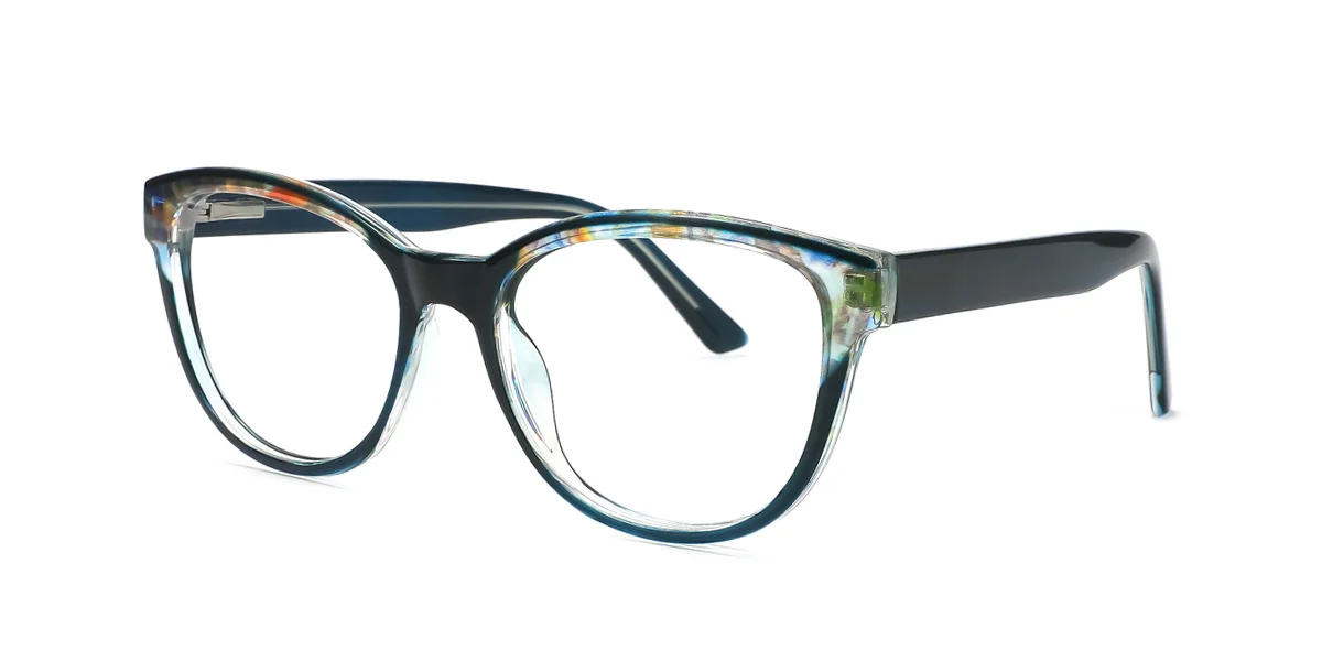 Blue Oval Simple Spring Hinges Eyeglasses | WhereLight