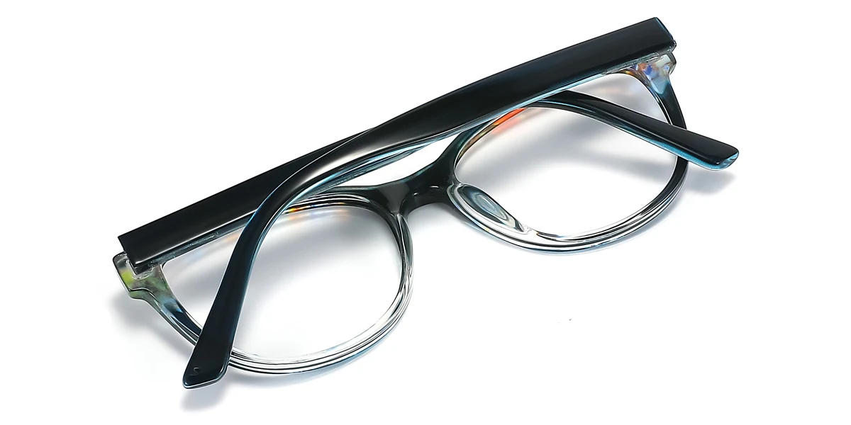 Blue Oval Simple Spring Hinges Eyeglasses | WhereLight