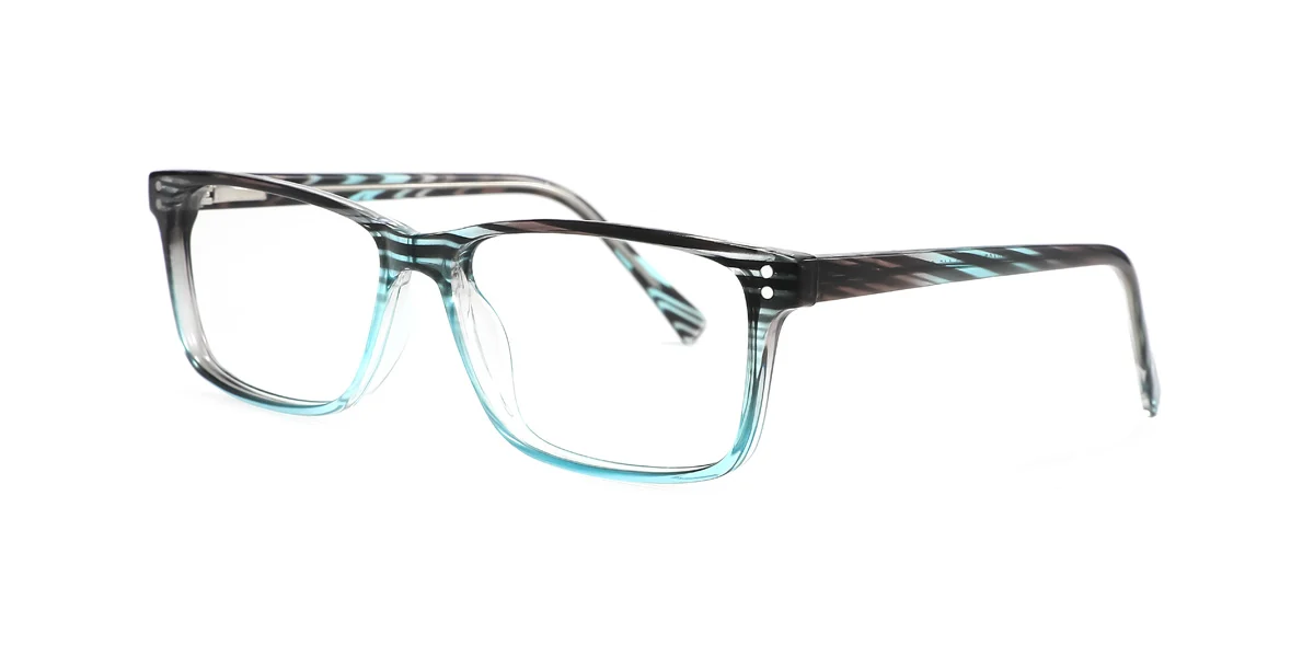 Blue Rectangle Simple Classic Spring Hinges Custom Engraving Eyeglasses | WhereLight