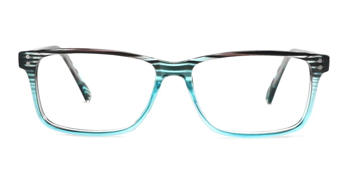 Blue Rectangle Simple Classic Spring Hinges Custom Engraving Eyeglasses | WhereLight