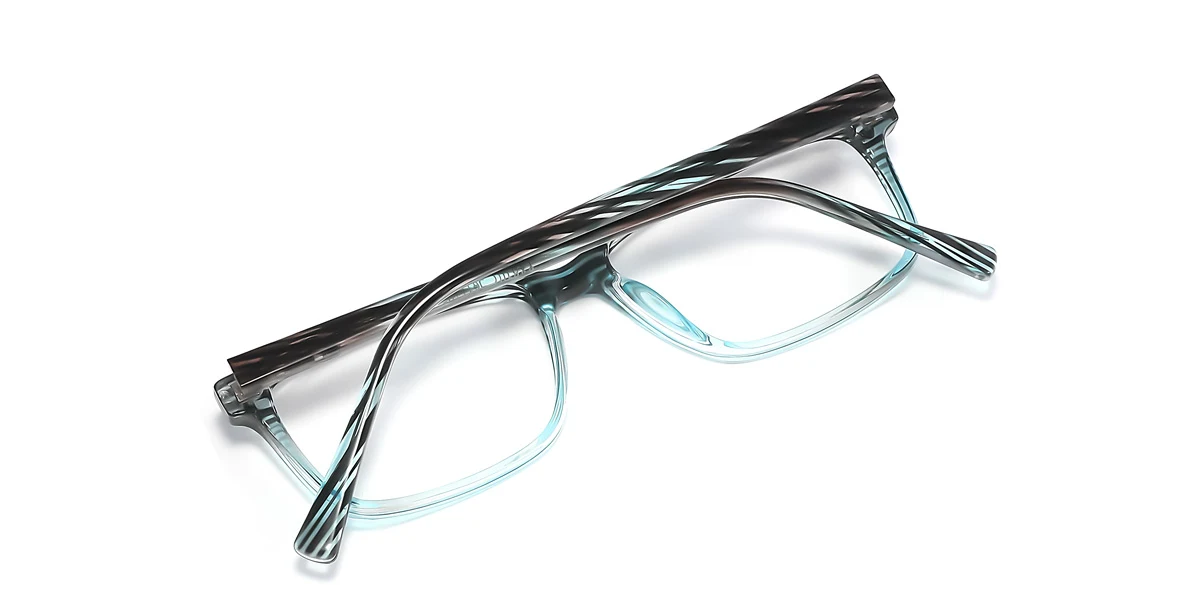 Blue Rectangle Simple Classic Spring Hinges Custom Engraving Eyeglasses | WhereLight