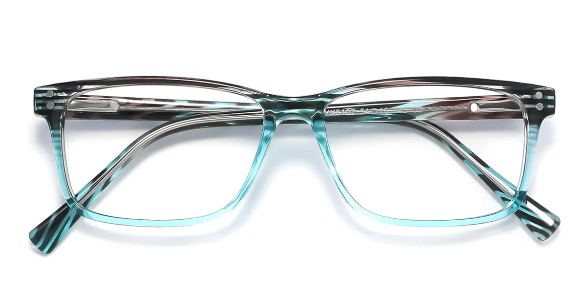 Blue Rectangle Simple Classic Spring Hinges Custom Engraving Eyeglasses | WhereLight