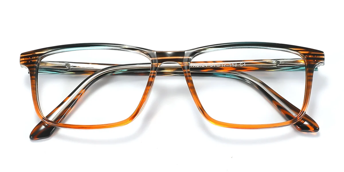 Orange Rectangle Simple Spring Hinges Eyeglasses | WhereLight