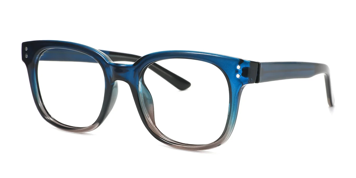 Blue Rectangle Simple Spring Hinges Eyeglasses | WhereLight