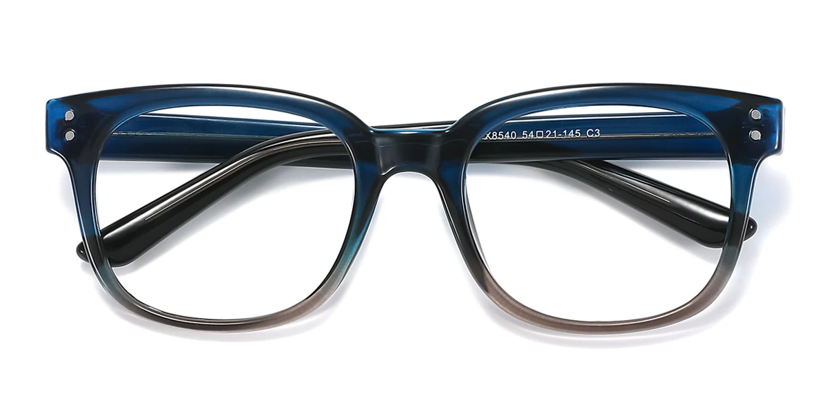 Blue Rectangle Simple Spring Hinges Eyeglasses | WhereLight