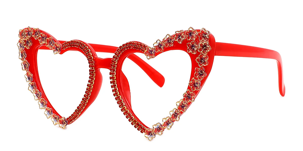 Red Heart Unique Rhinestone Custom Engraving Eyeglasses | WhereLight