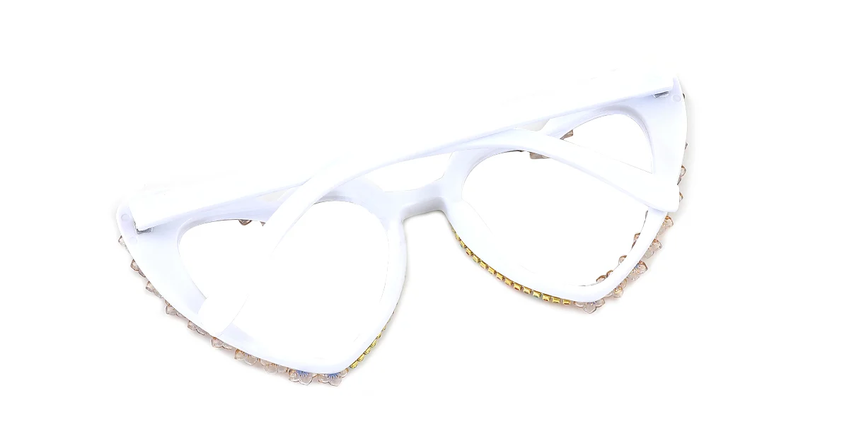 White Heart Unique Rhinestone Custom Engraving Eyeglasses | WhereLight