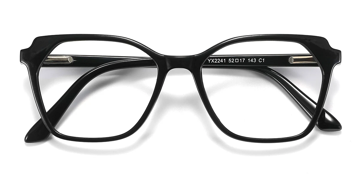 Black Rectangle Simple Spring Hinges Eyeglasses | WhereLight