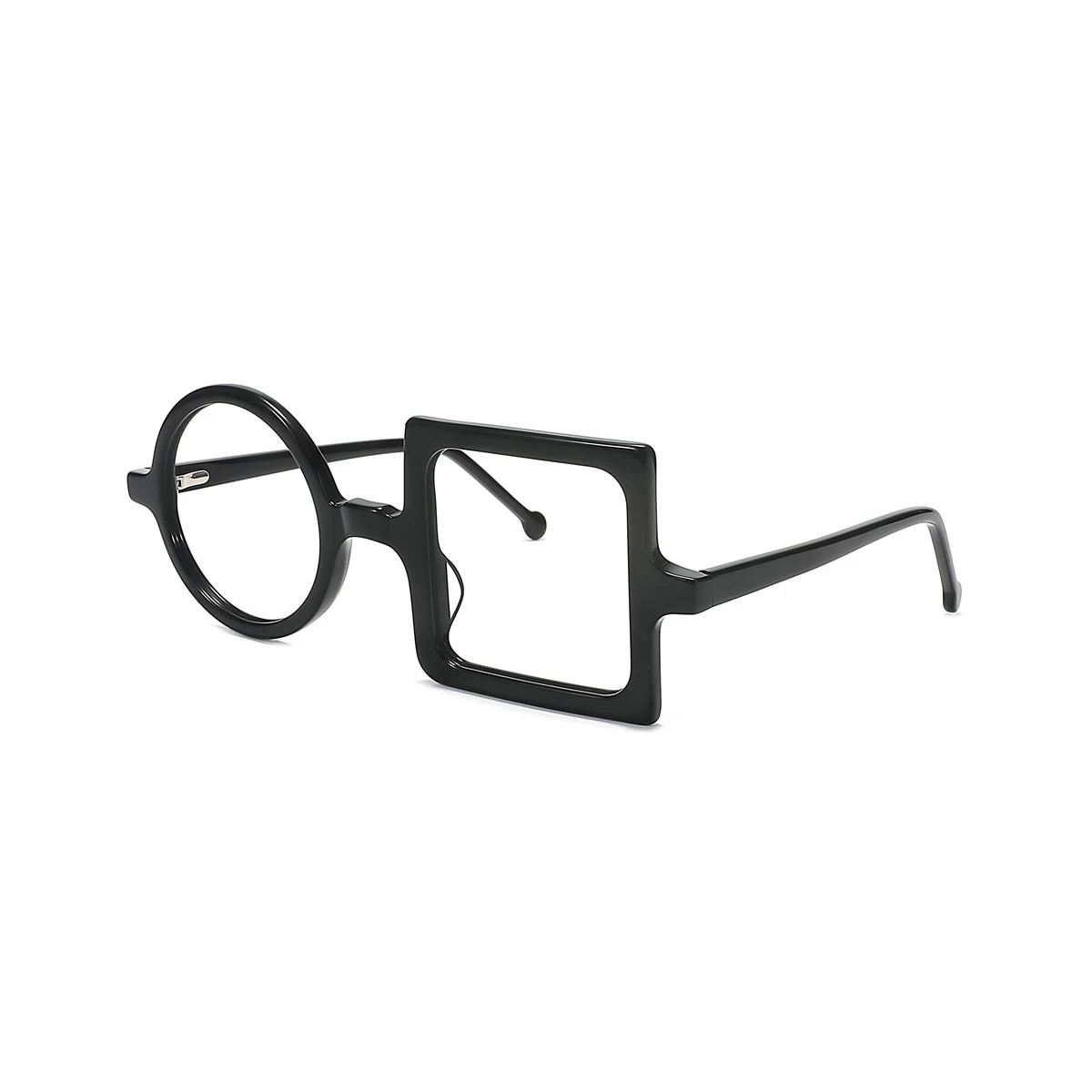 Black Rectangle Round Balance Spring Hinges Eyeglasses | WhereLight