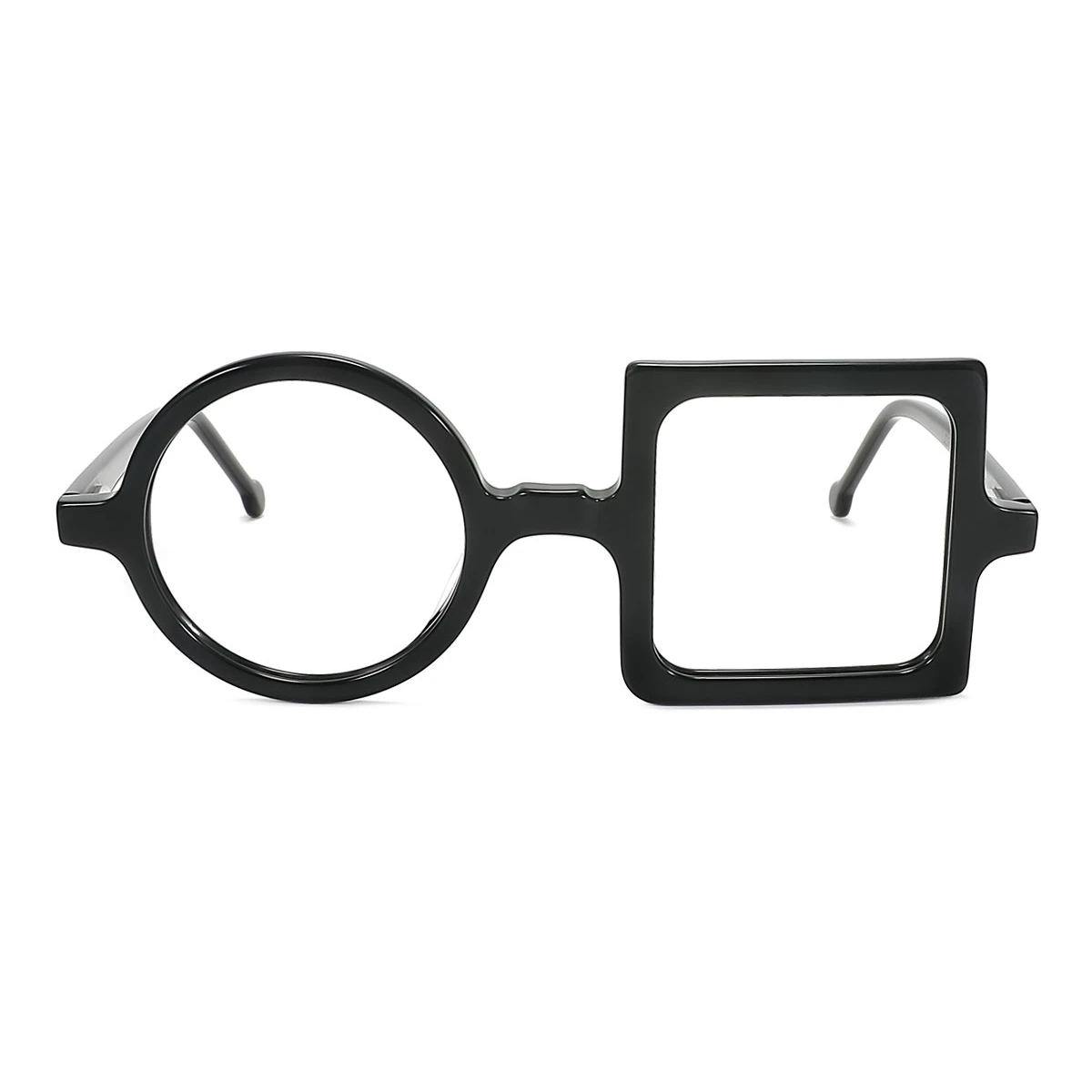 Black Rectangle Round Balance Spring Hinges Eyeglasses | WhereLight
