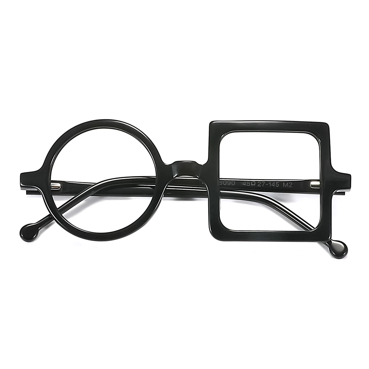 Black Rectangle Round Balance Spring Hinges Eyeglasses | WhereLight